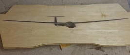 Die Unterseite dieses Longboards zeigt als Grafik ein Segelflugzeug